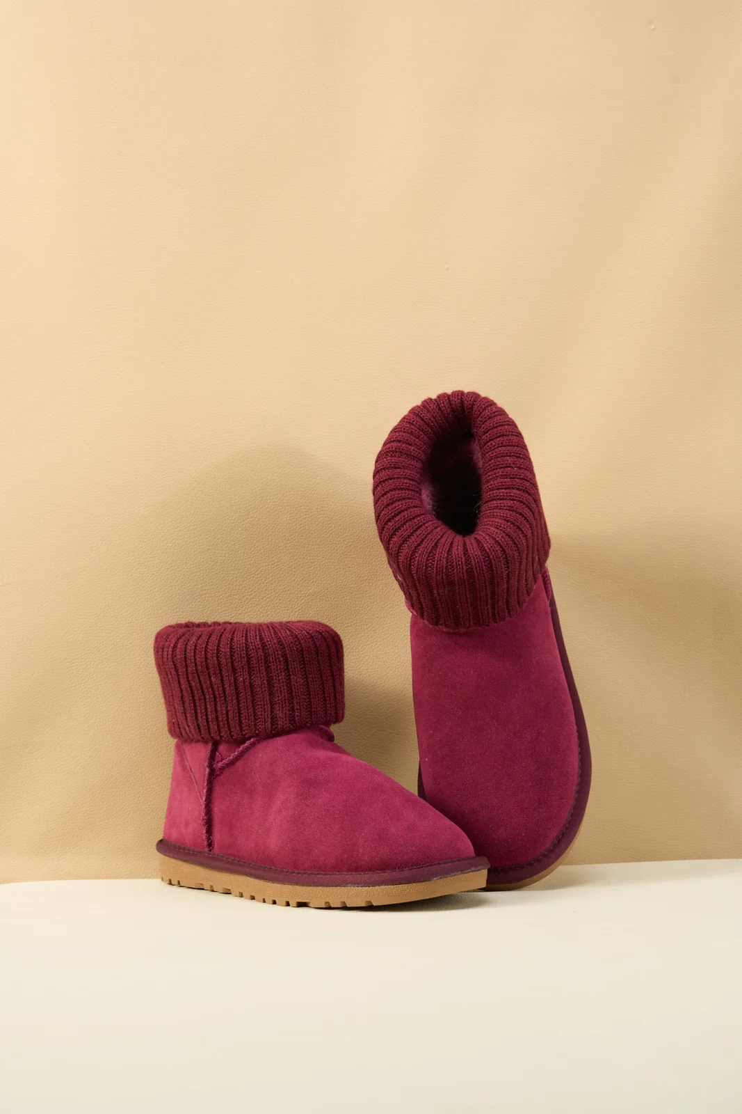SMAIBULUN Ugg | Ankle Knit Stocking Mini Boots - Burgundy - Image 8