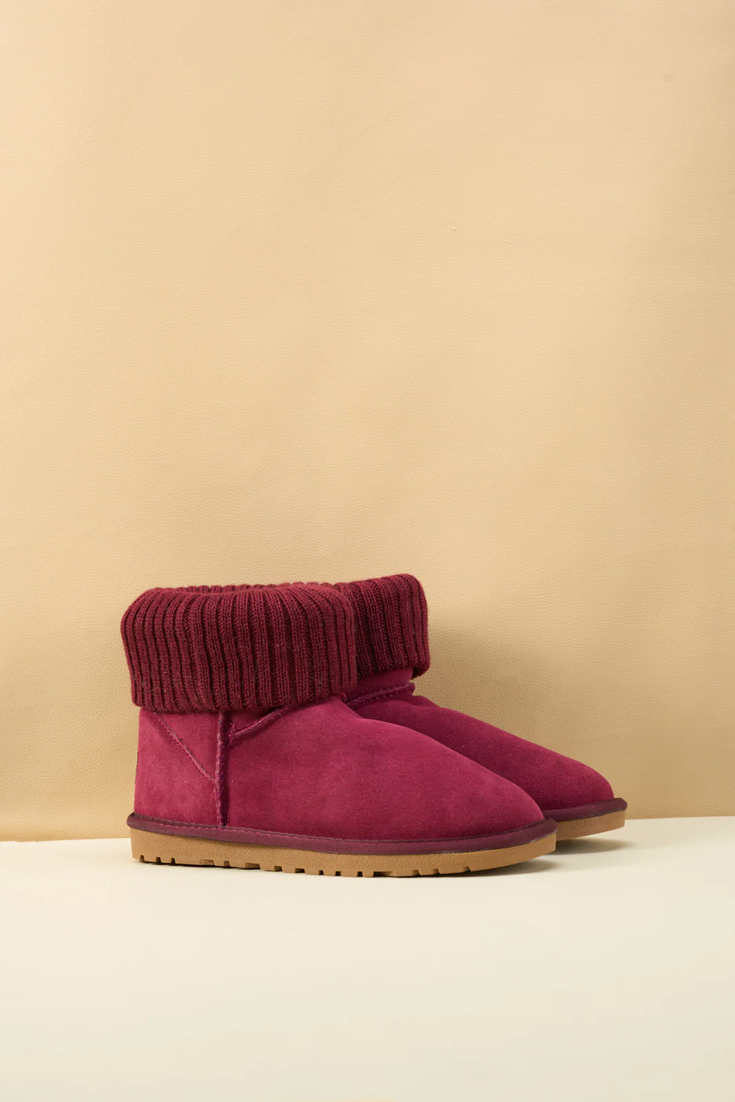 SMAIBULUN Ugg | Ankle Knit Stocking Mini Boots - Burgundy - Image 9
