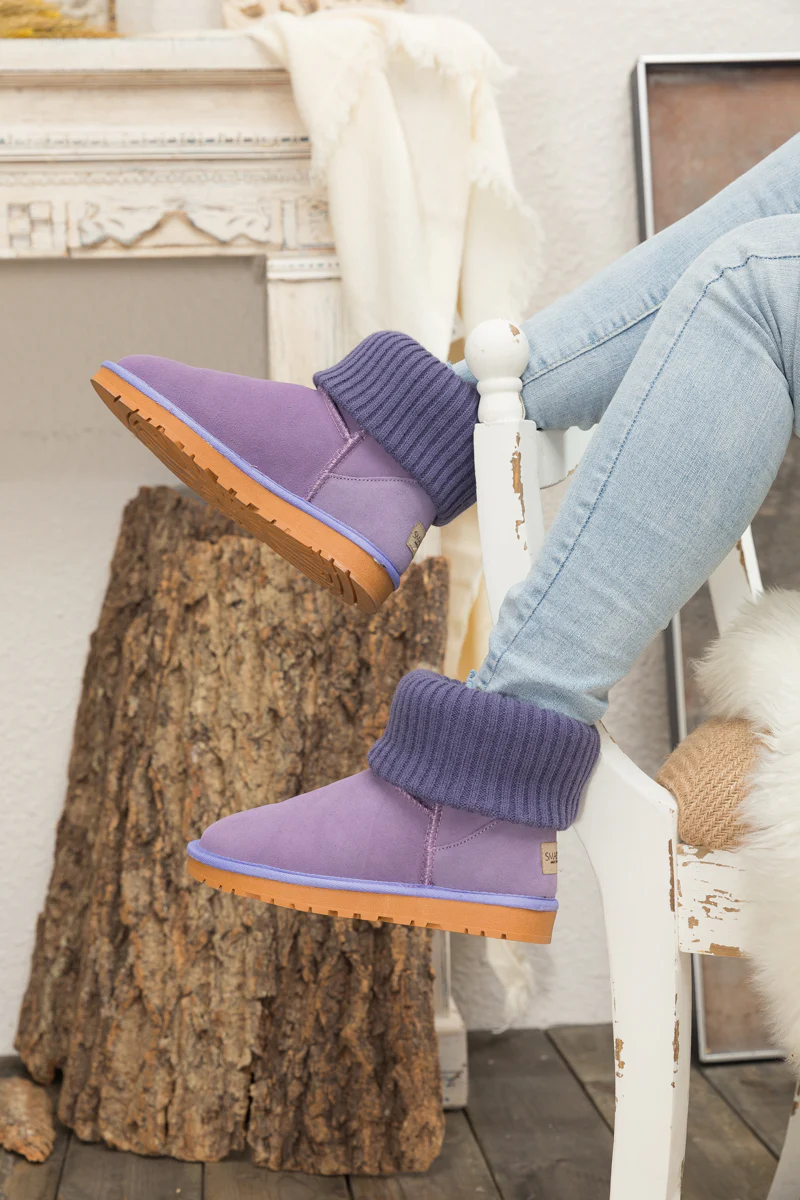 SMAIBULUN Ugg | Ankle Knit Stocking Mini Boots - Lavender - Image 12