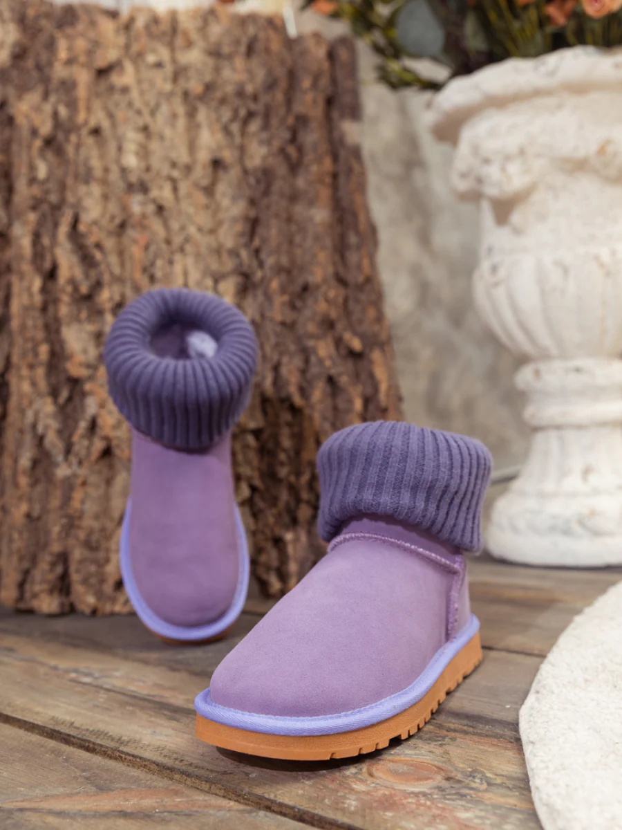 SMAIBULUN Ugg | Ankle Knit Stocking Mini Boots - Lavender - Image 4
