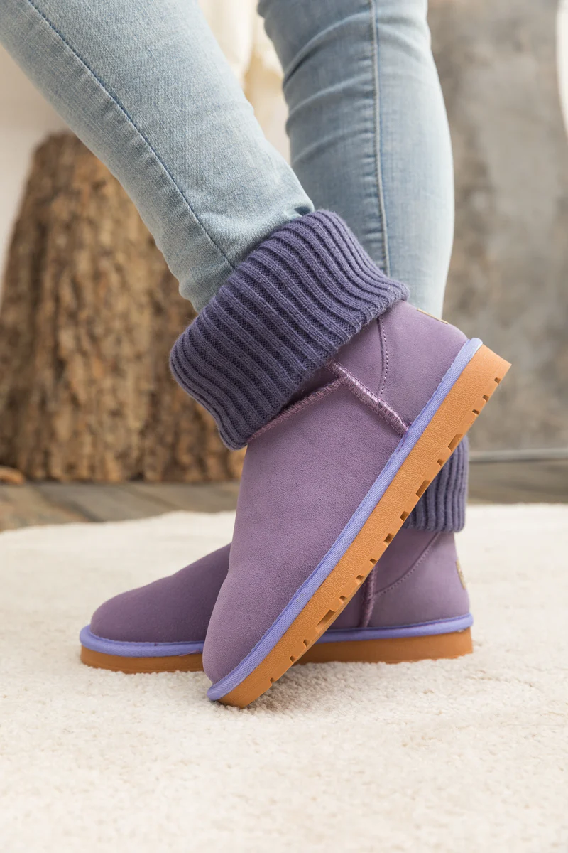 SMAIBULUN Ugg | Ankle Knit Stocking Mini Boots - Lavender - Image 8