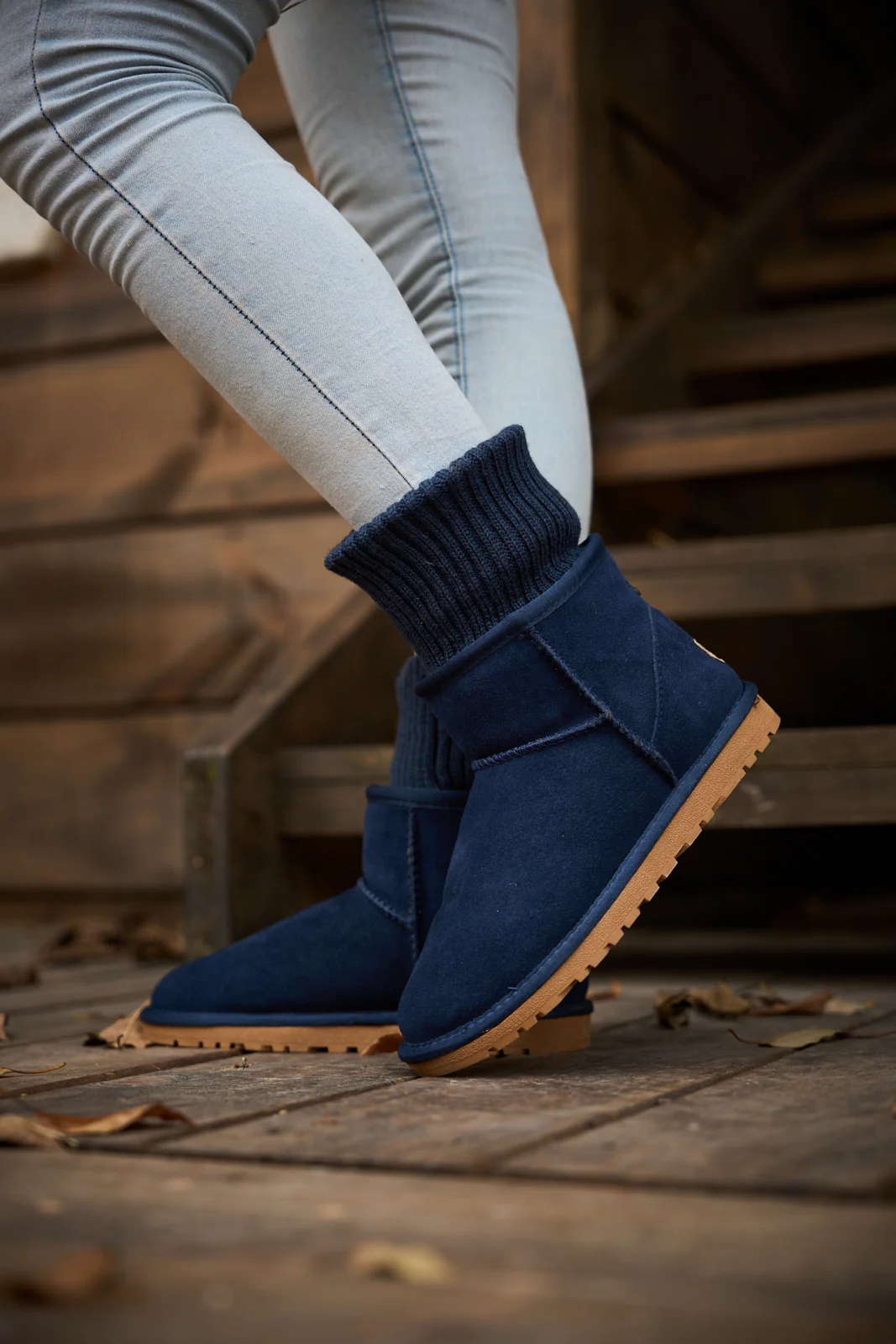 SMAIBULUN Ugg | Ankle Knit Stocking Mini Boots - Navy - Image 5