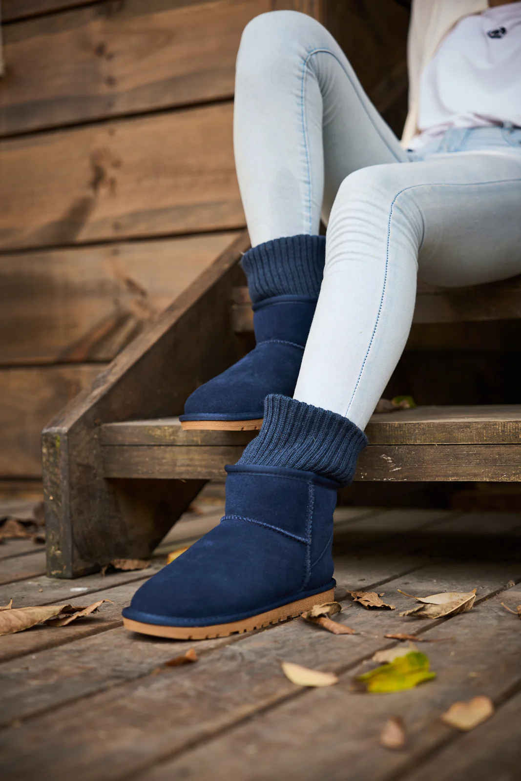 SMAIBULUN Ugg | Ankle Knit Stocking Mini Boots - Navy - Image 7
