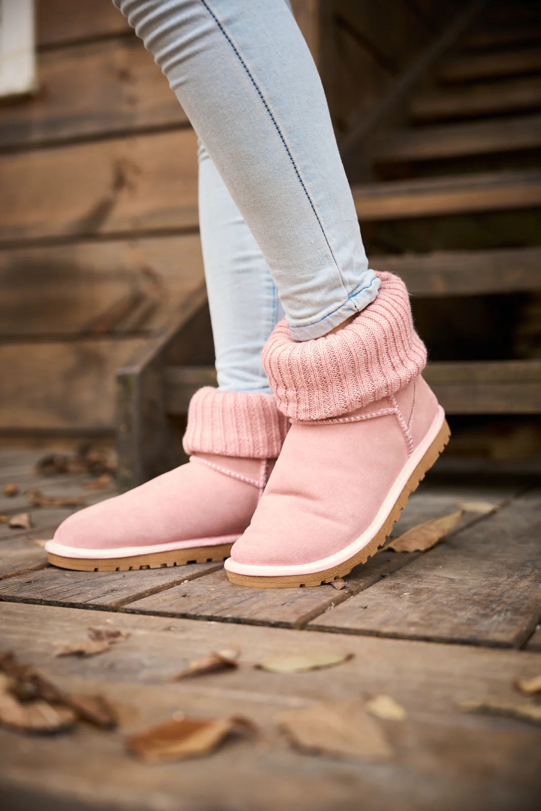 SMAIBULUN Ugg | Ankle Knit Stocking Mini Boots - Pink - Image 3