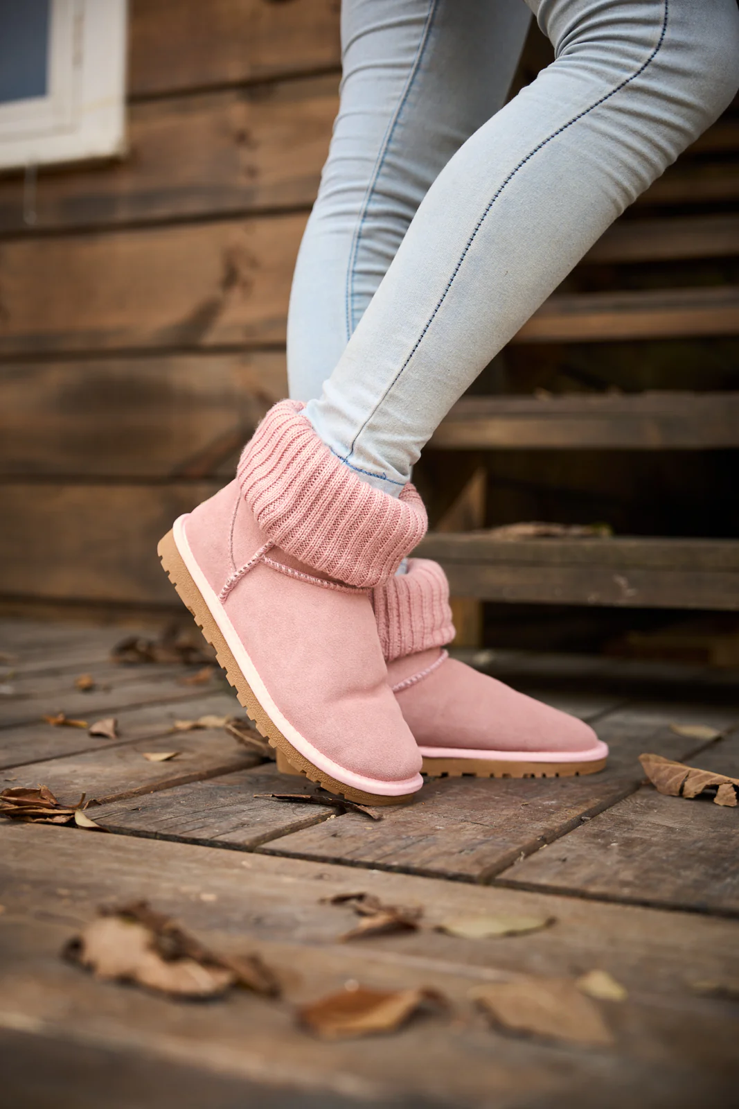 SMAIBULUN Ugg | Ankle Knit Stocking Mini Boots - Pink - Image 4