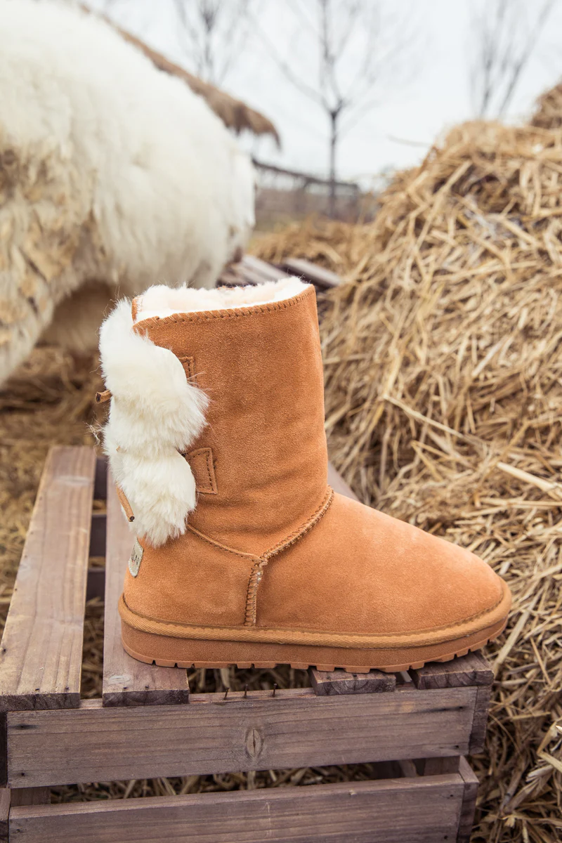 SMAIBULUN Ugg | Back Woollen Bow Suede Boots - Chestnut - Image 9