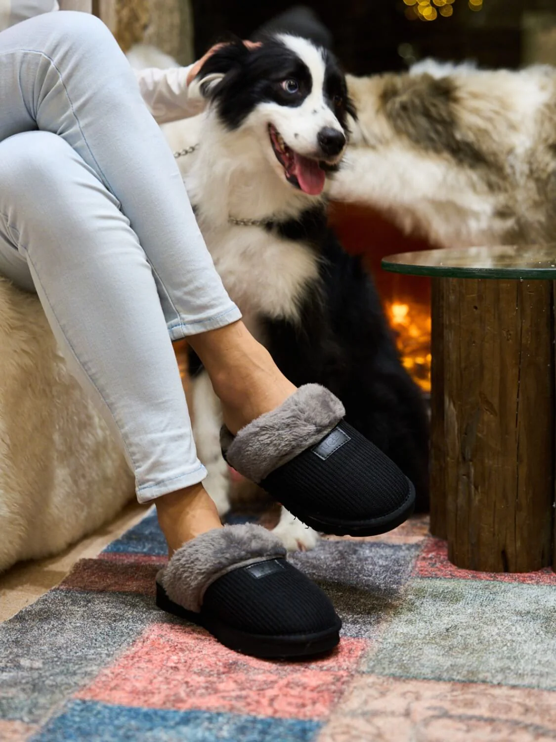 SMAIBULUN Ugg | Corduroy Knit Wool Blend Slipper - charcoal