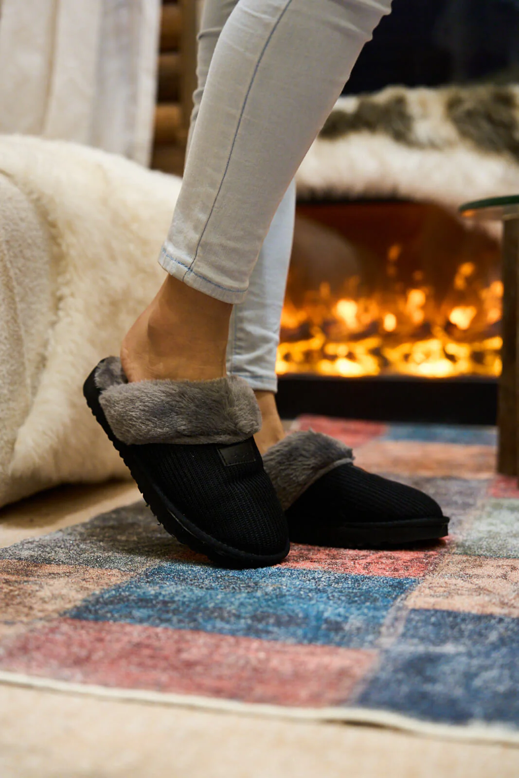 SMAIBULUN Ugg | Corduroy Knit Wool Blend Slipper - charcoal - Image 3