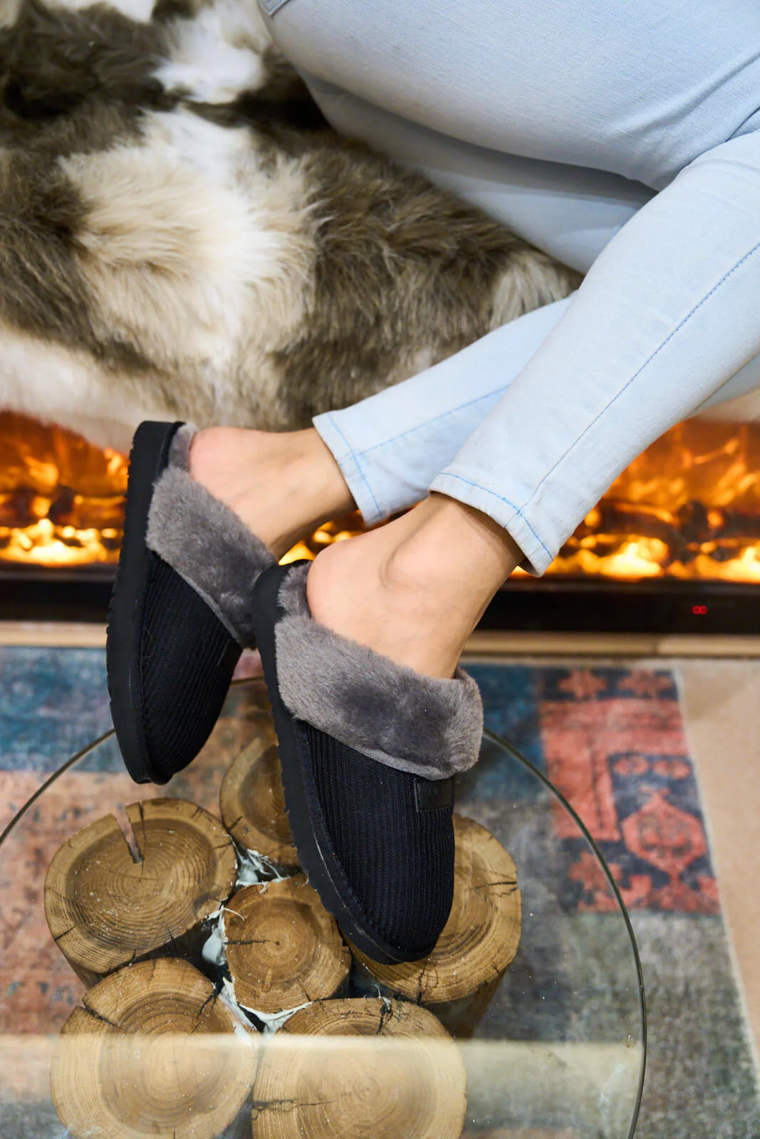 SMAIBULUN Ugg | Corduroy Knit Wool Blend Slipper - charcoal - Image 8