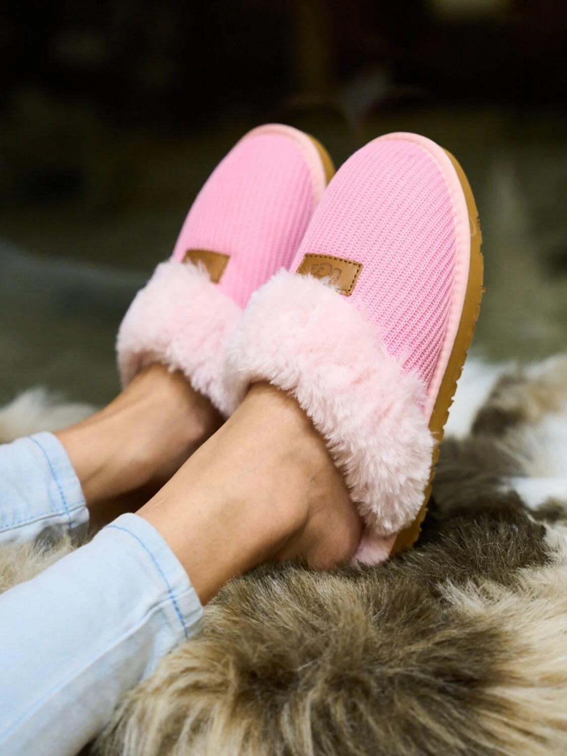 SMAIBULUN Ugg | Corduroy Knit Wool Blend Slipper - pink