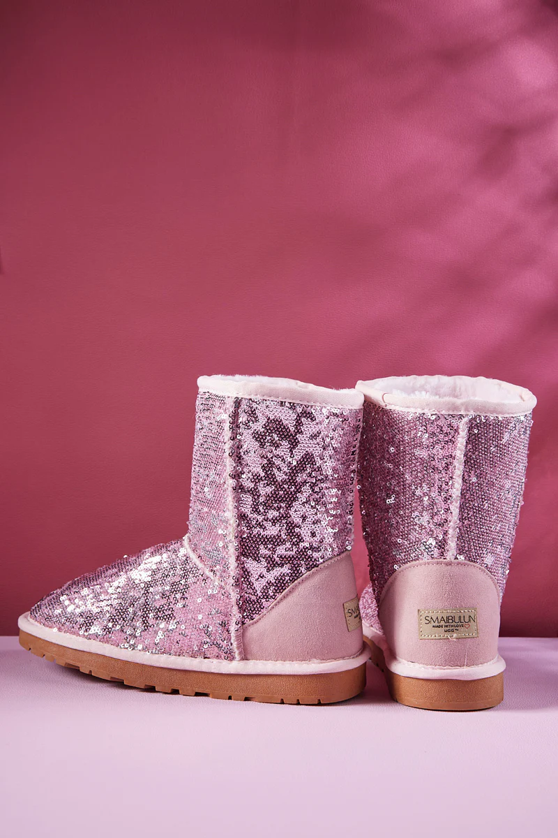 Smaibulun Ugg | Dallas Glam Sequin Shearling Boots - Baby Pink - Image 10