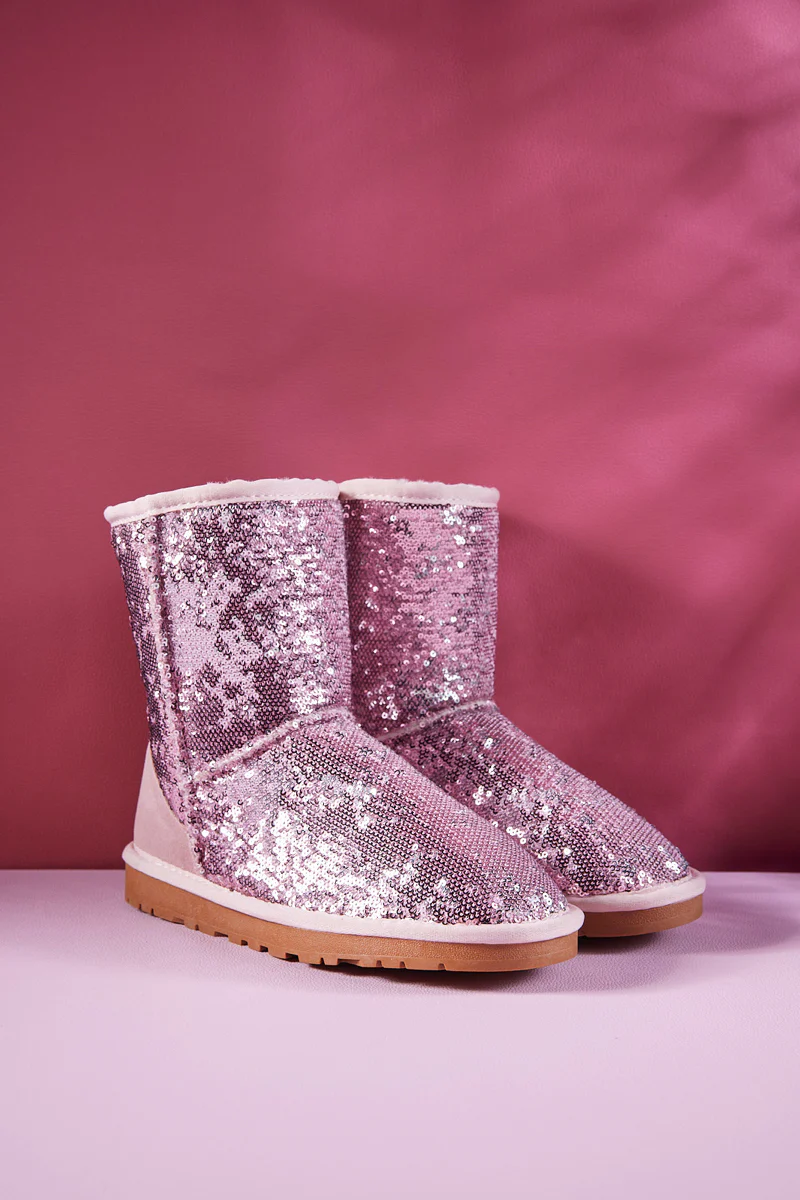 Smaibulun Ugg | Dallas Glam Sequin Shearling Boots - Baby Pink - Image 7
