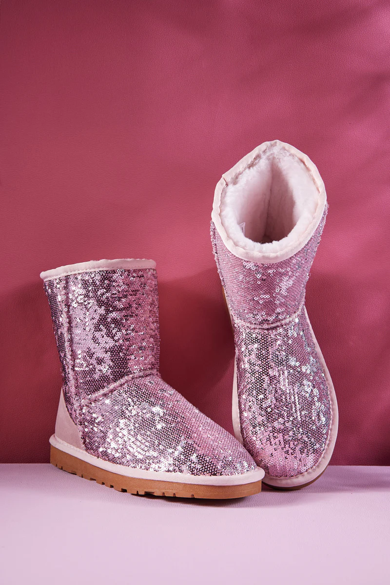 Smaibulun Ugg | Dallas Glam Sequin Shearling Boots - Baby Pink - Image 8