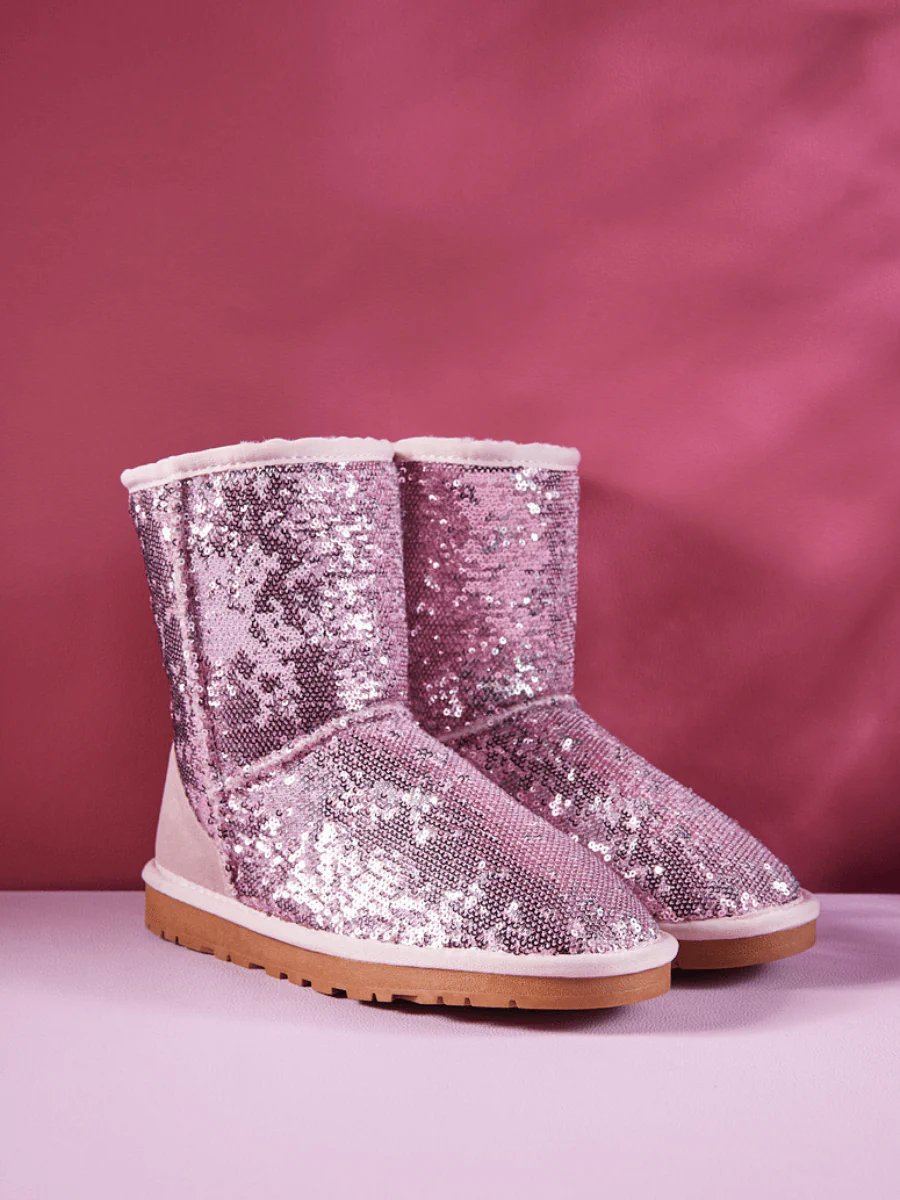Smaibulun Ugg | Dallas Glam Sequin Shearling Boots - Pink - Image 9