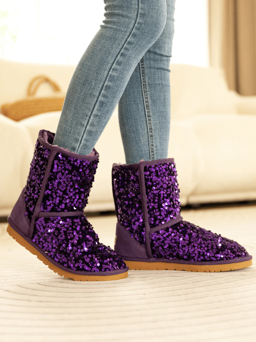 Smaibulun Ugg | Dallas Glam Sequin Shearling Boots - Purple - Image 3