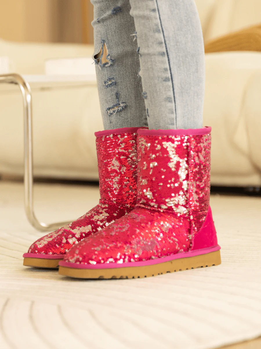 Smaibulun Ugg | Dallas Glam Sequin Shearling Boots - Rose Pink - Image 4