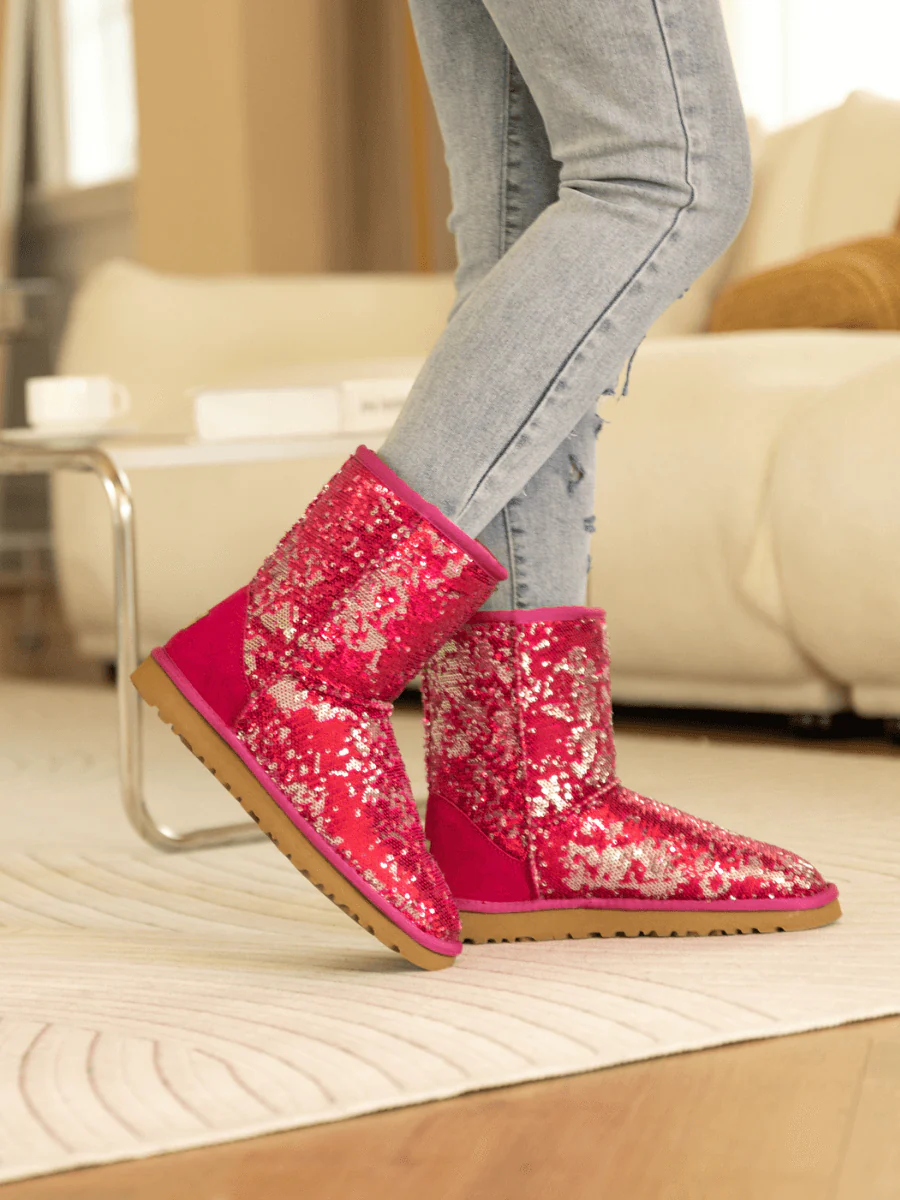Smaibulun Ugg | Dallas Glam Sequin Shearling Boots - Rose Pink - Image 5