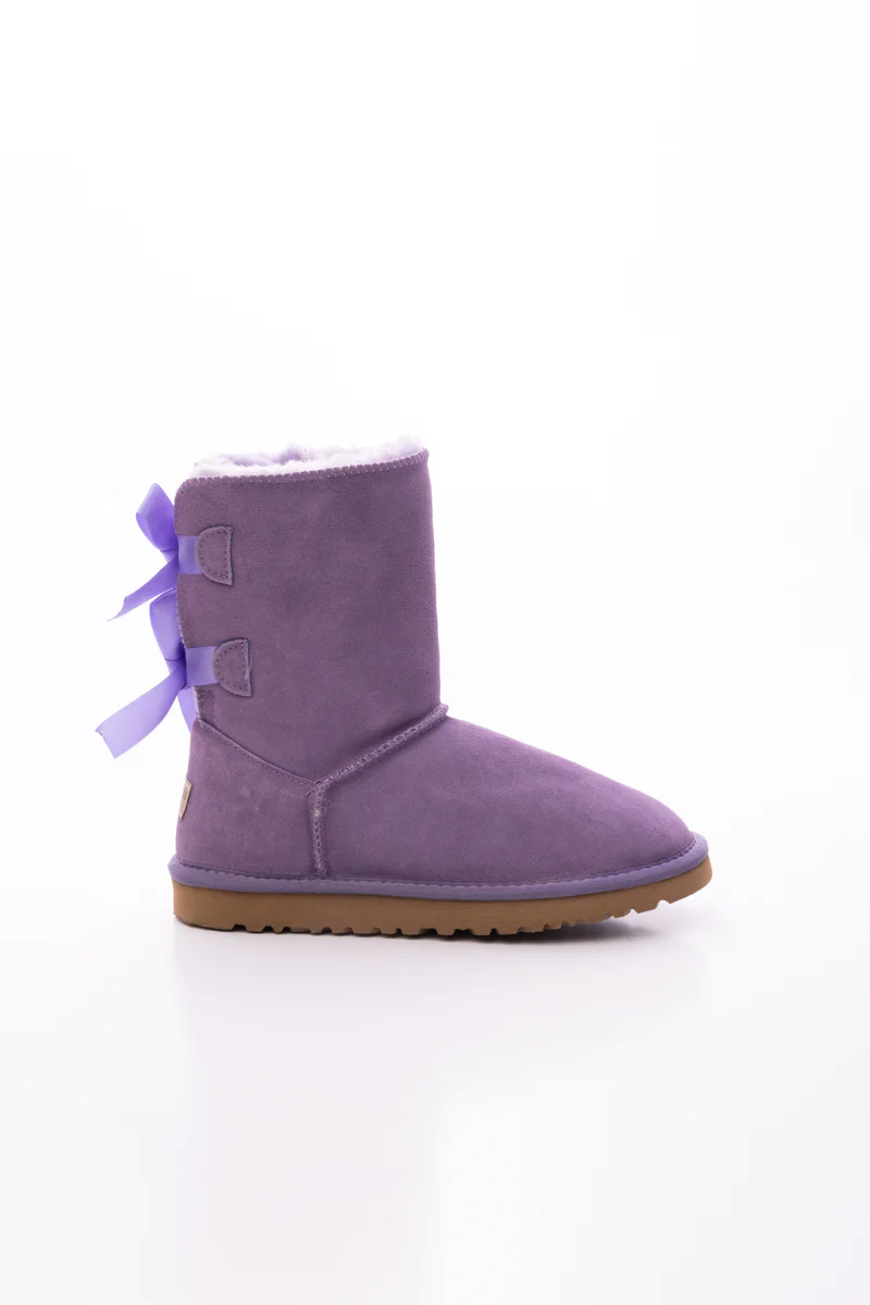 Smaibulun Ugg | Double Ballet Ribbon Bow Suede Shearling Boots - Lavender - Image 11