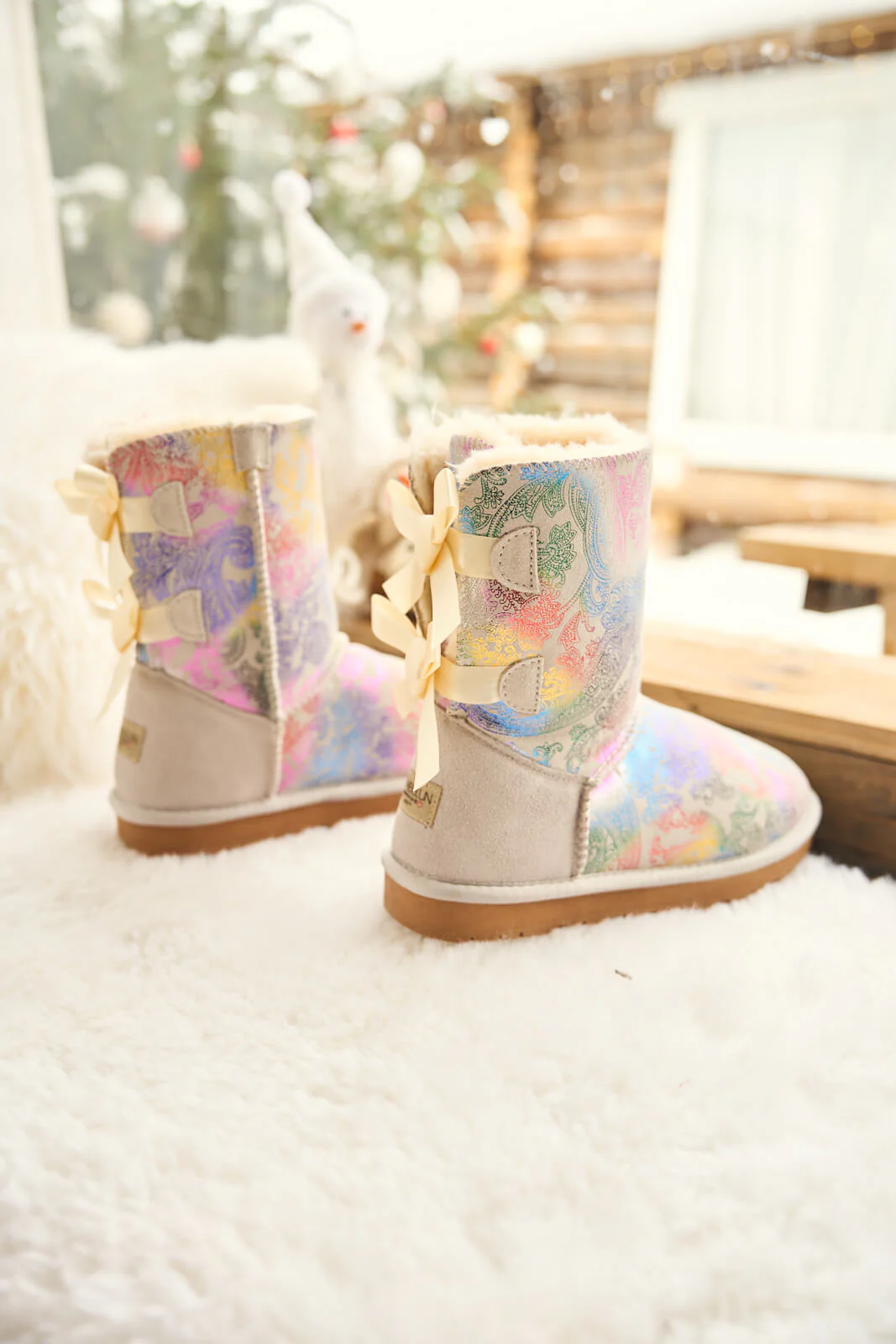 Smaibulun Ugg | Double Ballet Ribbon Bow Suede Shearling Boots - multi - Image 10