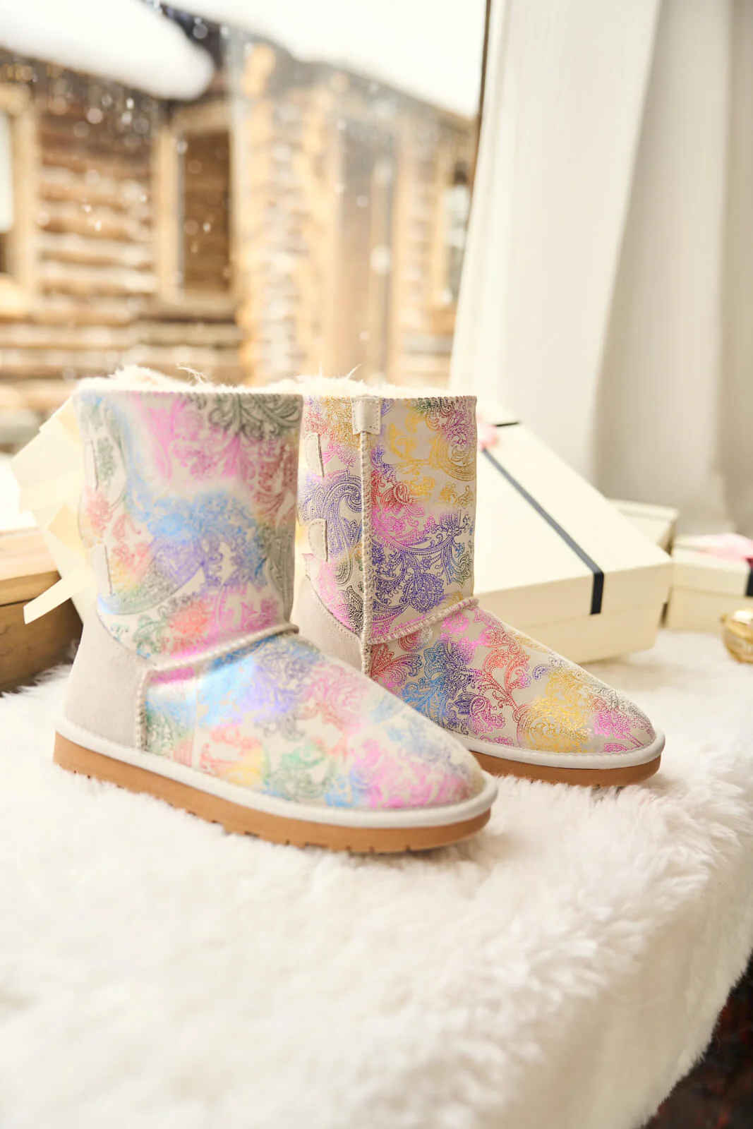Smaibulun Ugg | Double Ballet Ribbon Bow Suede Shearling Boots - multi - Image 11