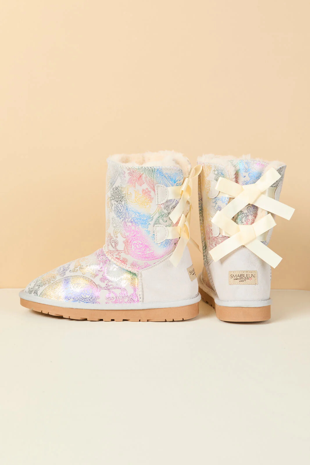 Smaibulun Ugg | Double Ballet Ribbon Bow Suede Shearling Boots - multi - Image 12