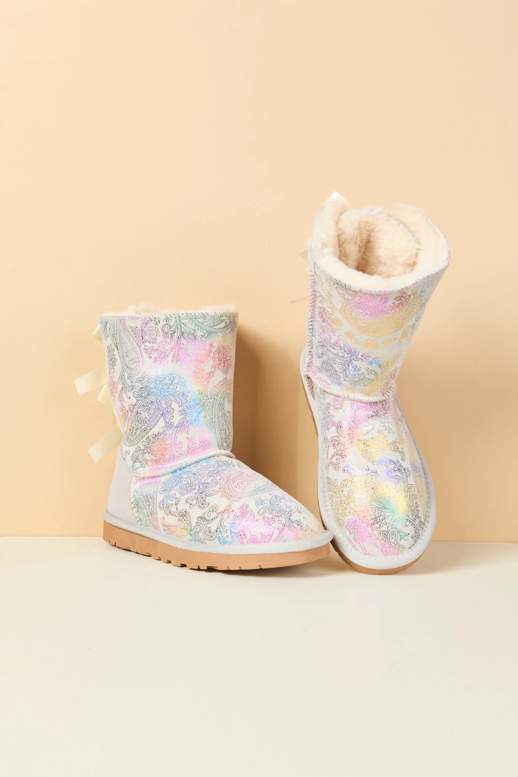 Smaibulun Ugg | Double Ballet Ribbon Bow Suede Shearling Boots - multi - Image 13
