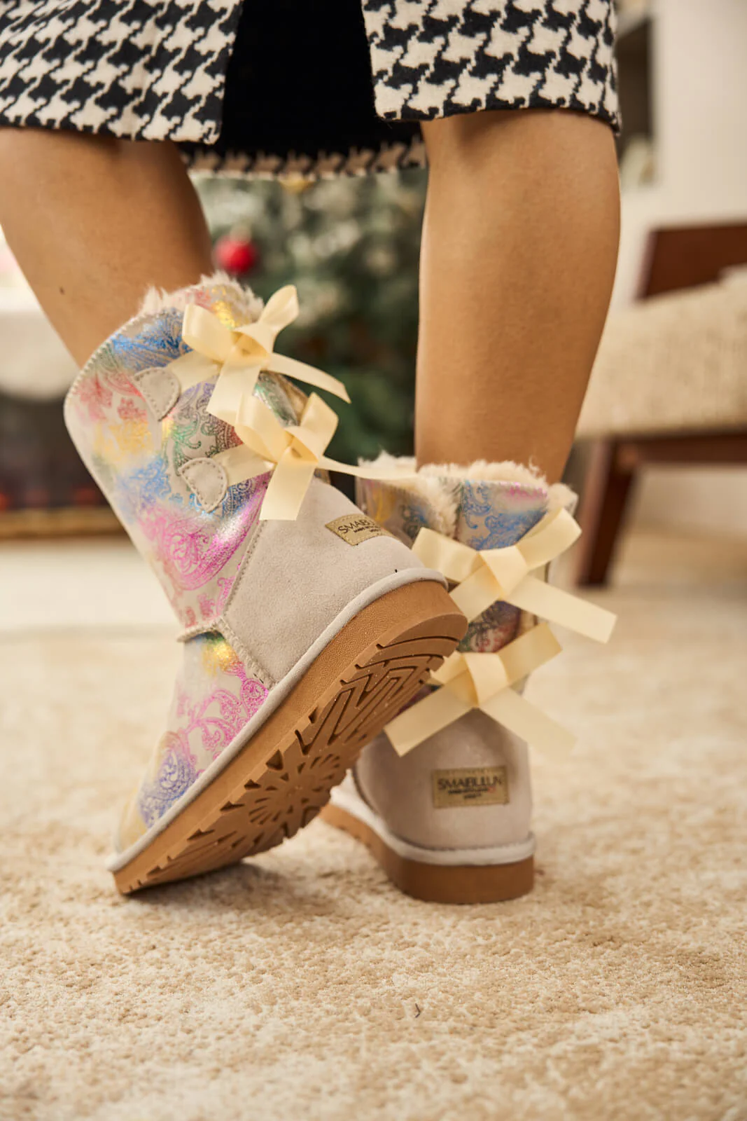 Smaibulun Ugg | Double Ballet Ribbon Bow Suede Shearling Boots - multi - Image 8