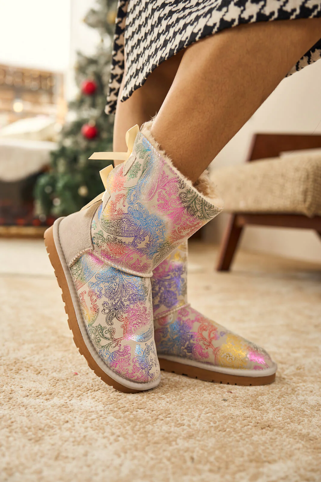 Smaibulun Ugg | Double Ballet Ribbon Bow Suede Shearling Boots - multi - Image 9