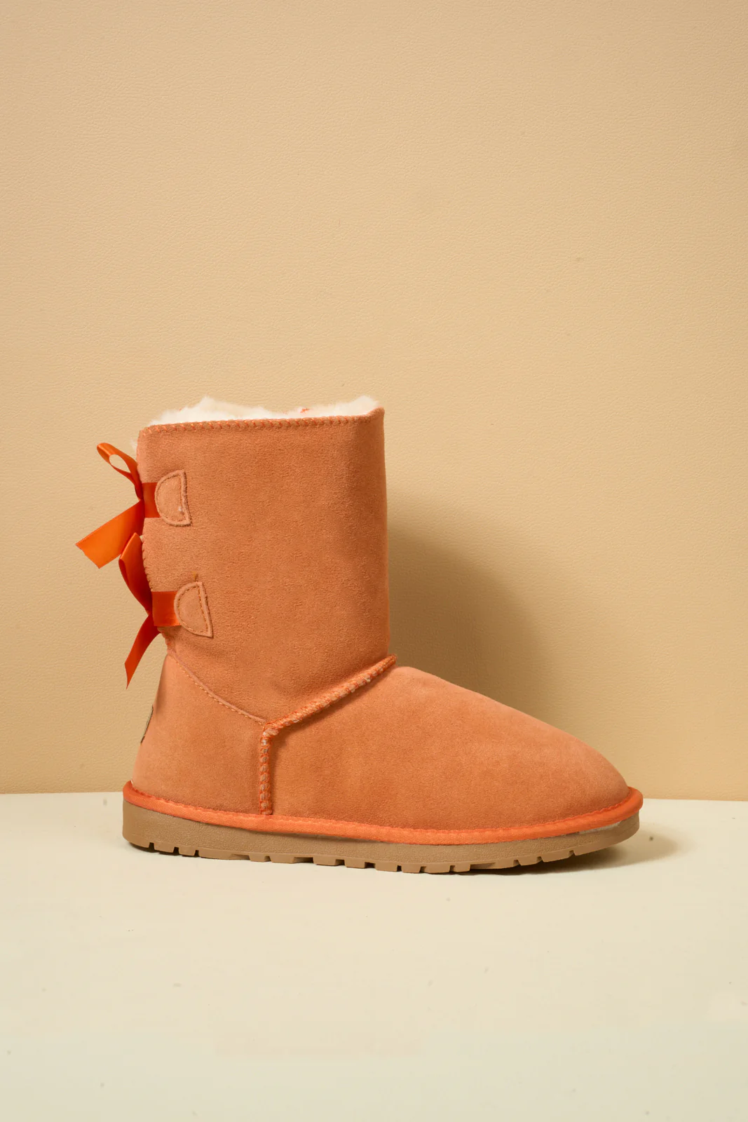 Smaibulun Ugg | Double Ballet Ribbon Bow Suede Shearling Boots - orange - Image 11