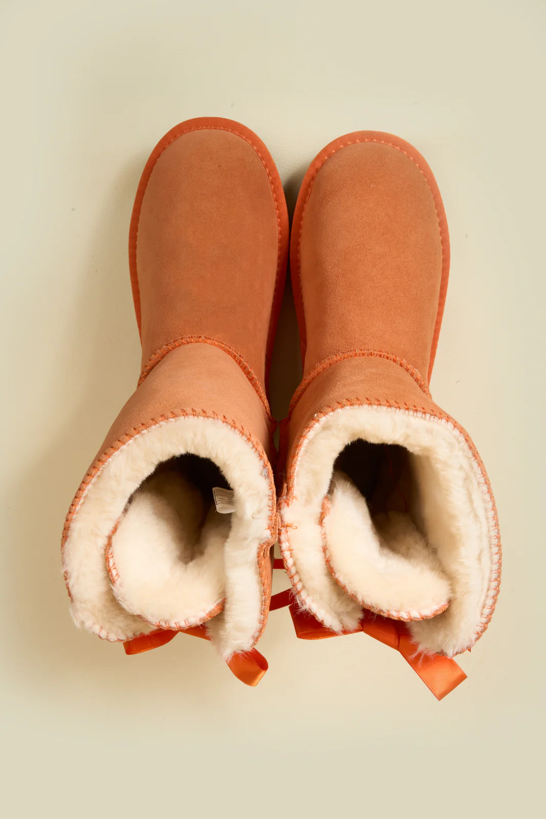 Smaibulun Ugg | Double Ballet Ribbon Bow Suede Shearling Boots - orange - Image 12