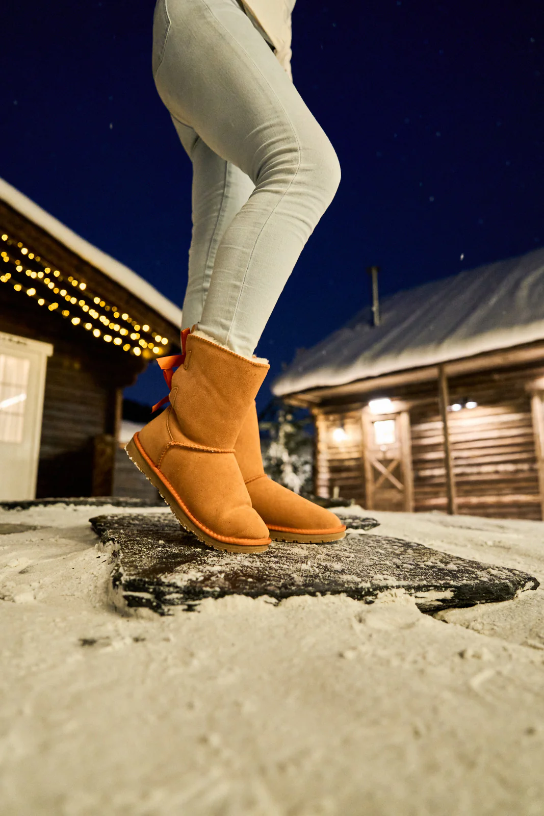 Smaibulun Ugg | Double Ballet Ribbon Bow Suede Shearling Boots - orange - Image 7