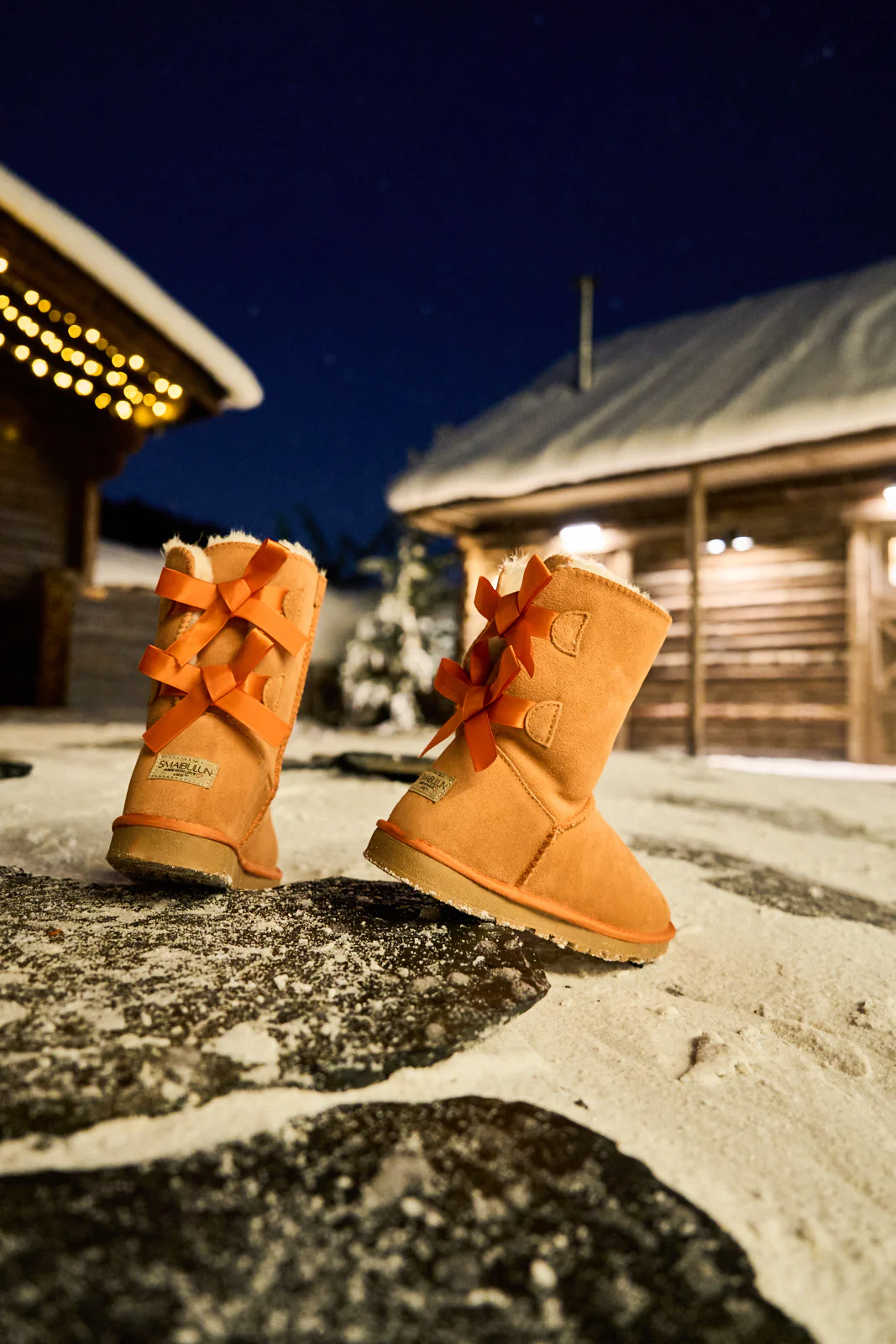 Smaibulun Ugg | Double Ballet Ribbon Bow Suede Shearling Boots - orange - Image 8