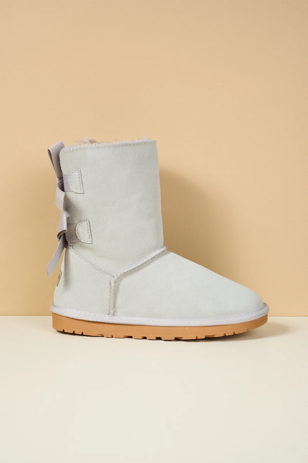 Smaibulun Ugg | Double Ballet Ribbon Bow Suede Shearling Boots - pale - Image 10