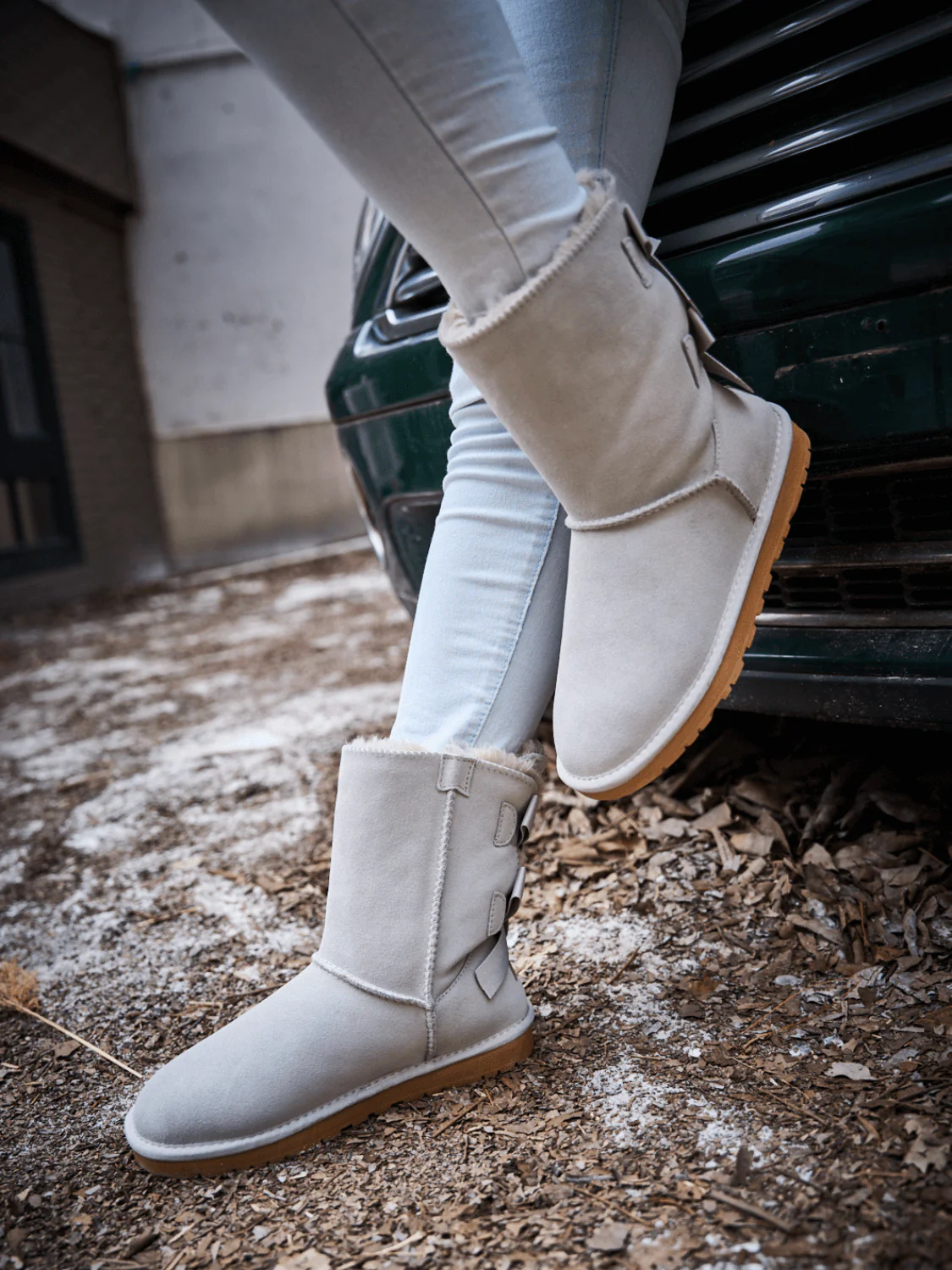 Smaibulun Ugg | Double Ballet Ribbon Bow Suede Shearling Boots - pale - Image 7