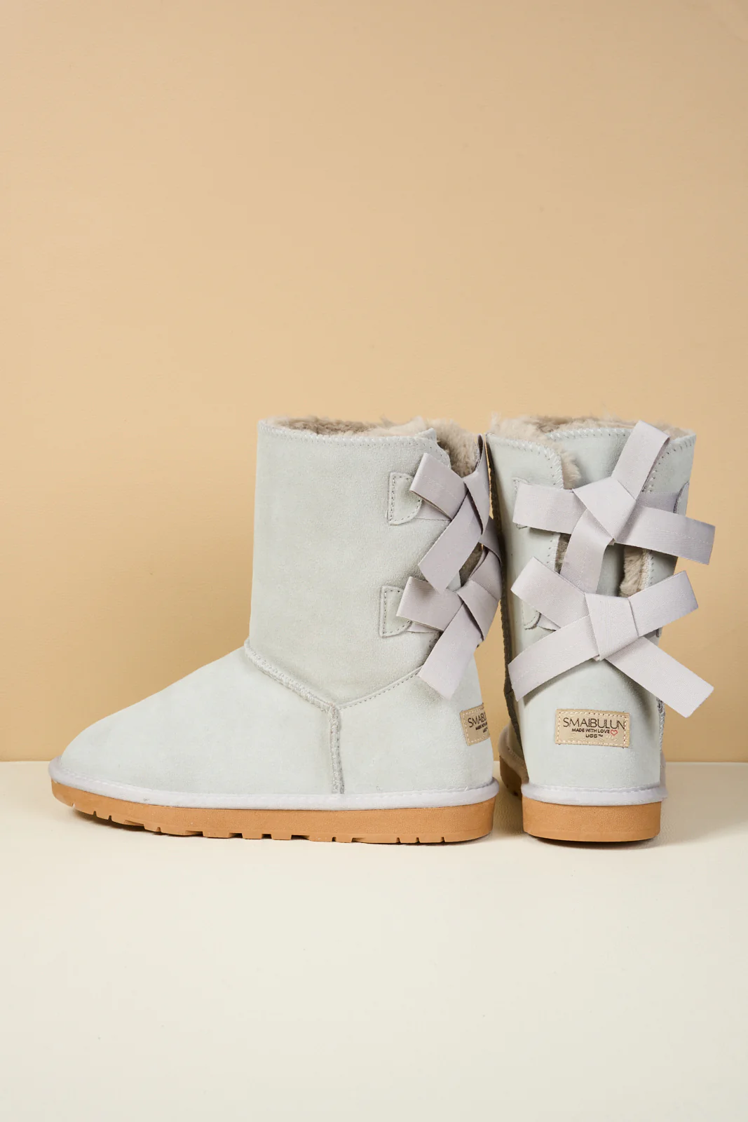 Smaibulun Ugg | Double Ballet Ribbon Bow Suede Shearling Boots - pale - Image 8