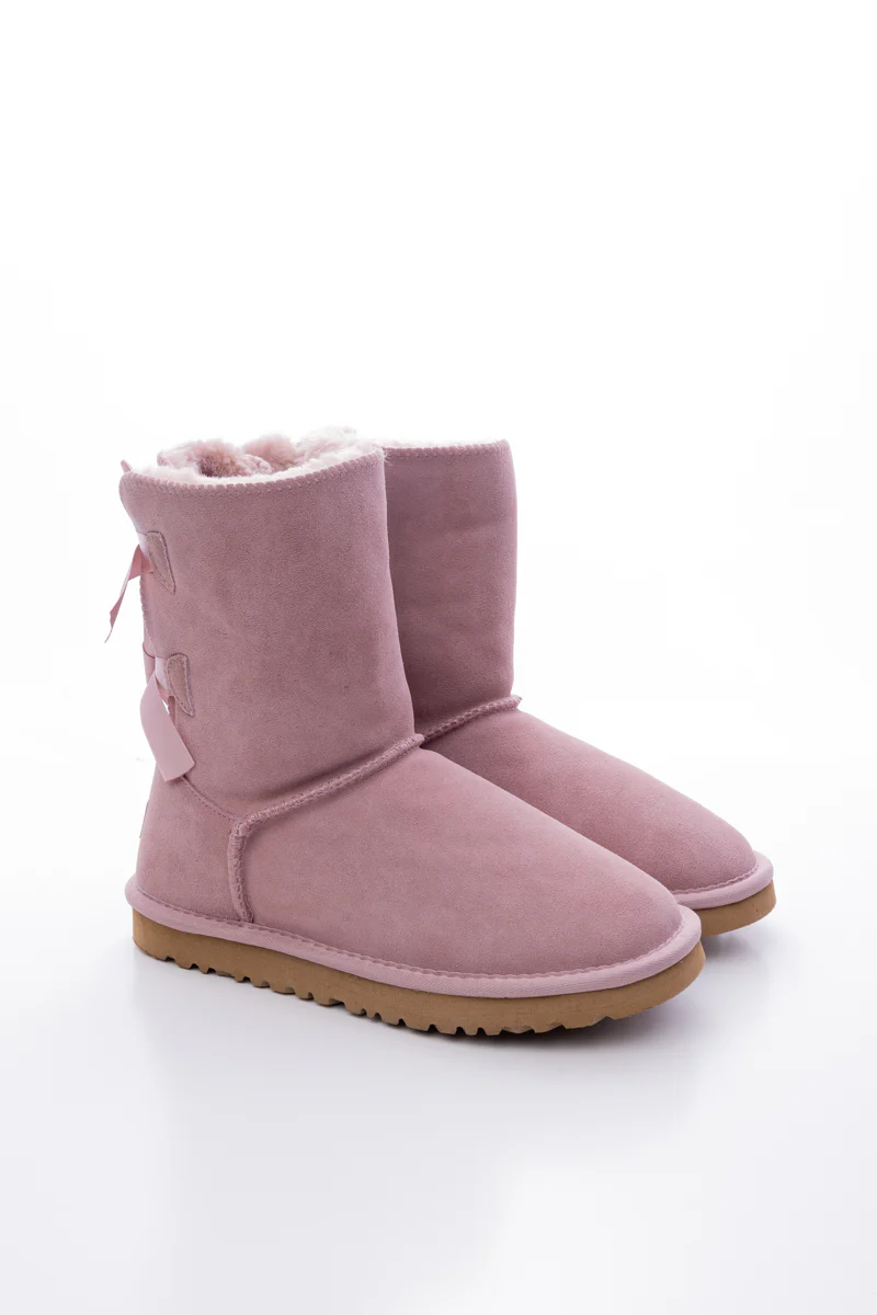 Smaibulun Ugg | Double Ballet Ribbon Bow Suede Shearling Boots - Taro - Image 10