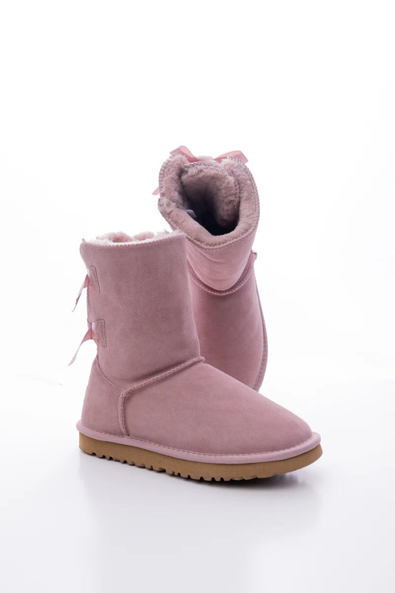 Smaibulun Ugg | Double Ballet Ribbon Bow Suede Shearling Boots - Taro - Image 11