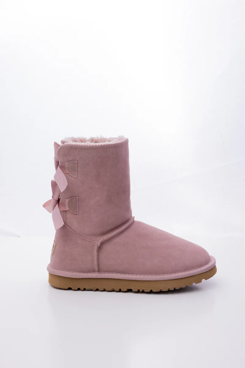 Smaibulun Ugg | Double Ballet Ribbon Bow Suede Shearling Boots - Taro - Image 12
