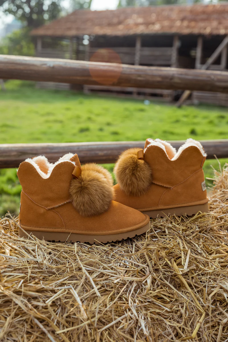 SMAIBULUN Ugg | Faux Fur Balls Suede Boot - Chestnut - Image 10