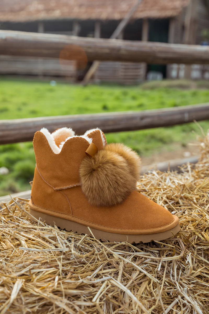 SMAIBULUN Ugg | Faux Fur Balls Suede Boot - Chestnut - Image 11