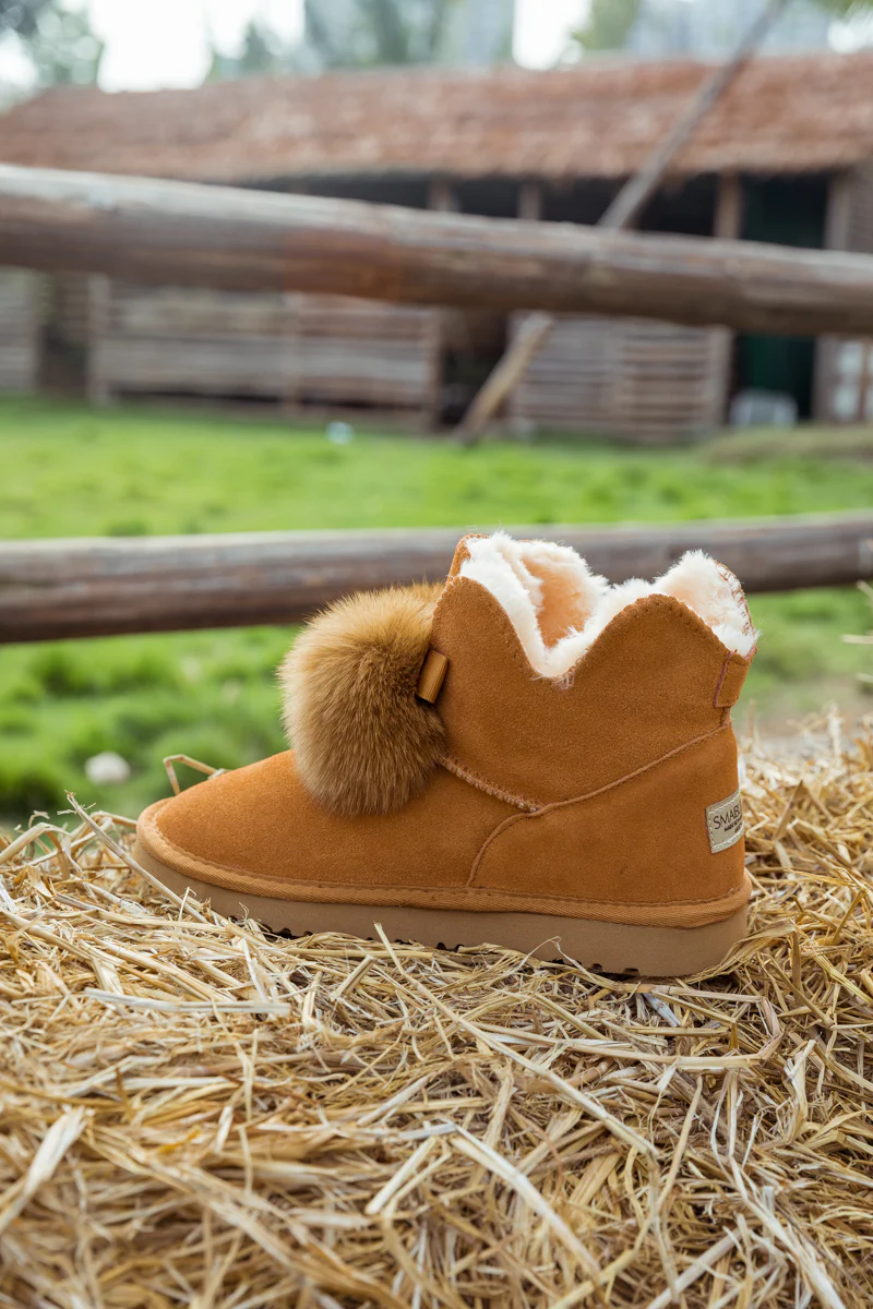 SMAIBULUN Ugg | Faux Fur Balls Suede Boot - Chestnut - Image 12