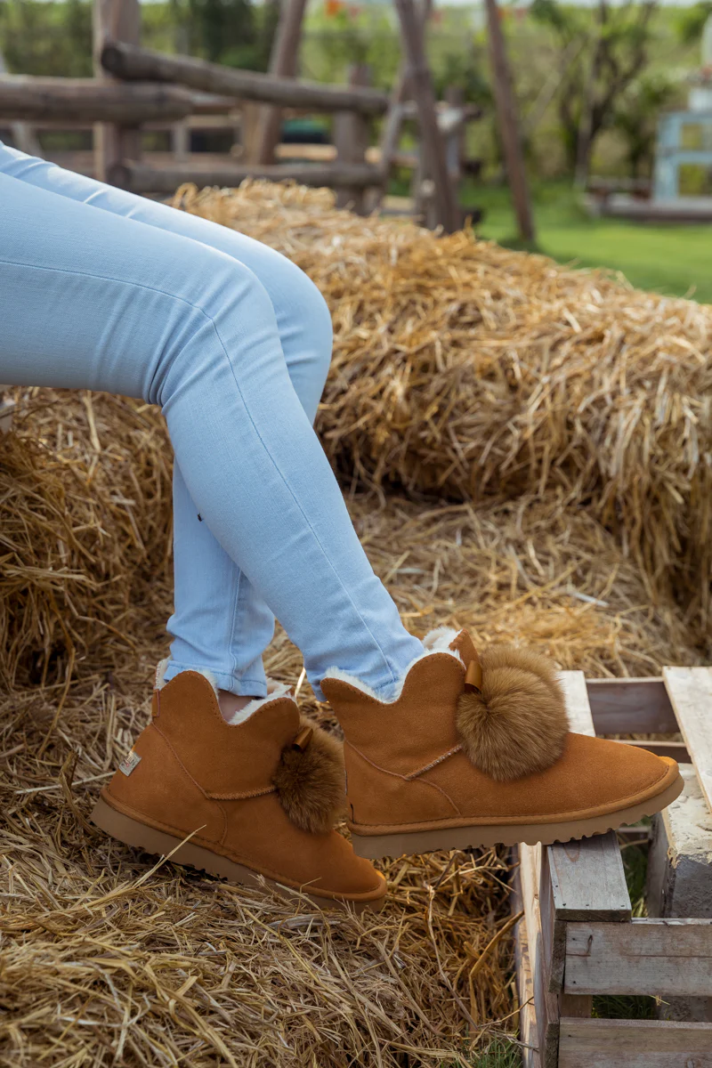 SMAIBULUN Ugg | Faux Fur Balls Suede Boot - Chestnut - Image 6