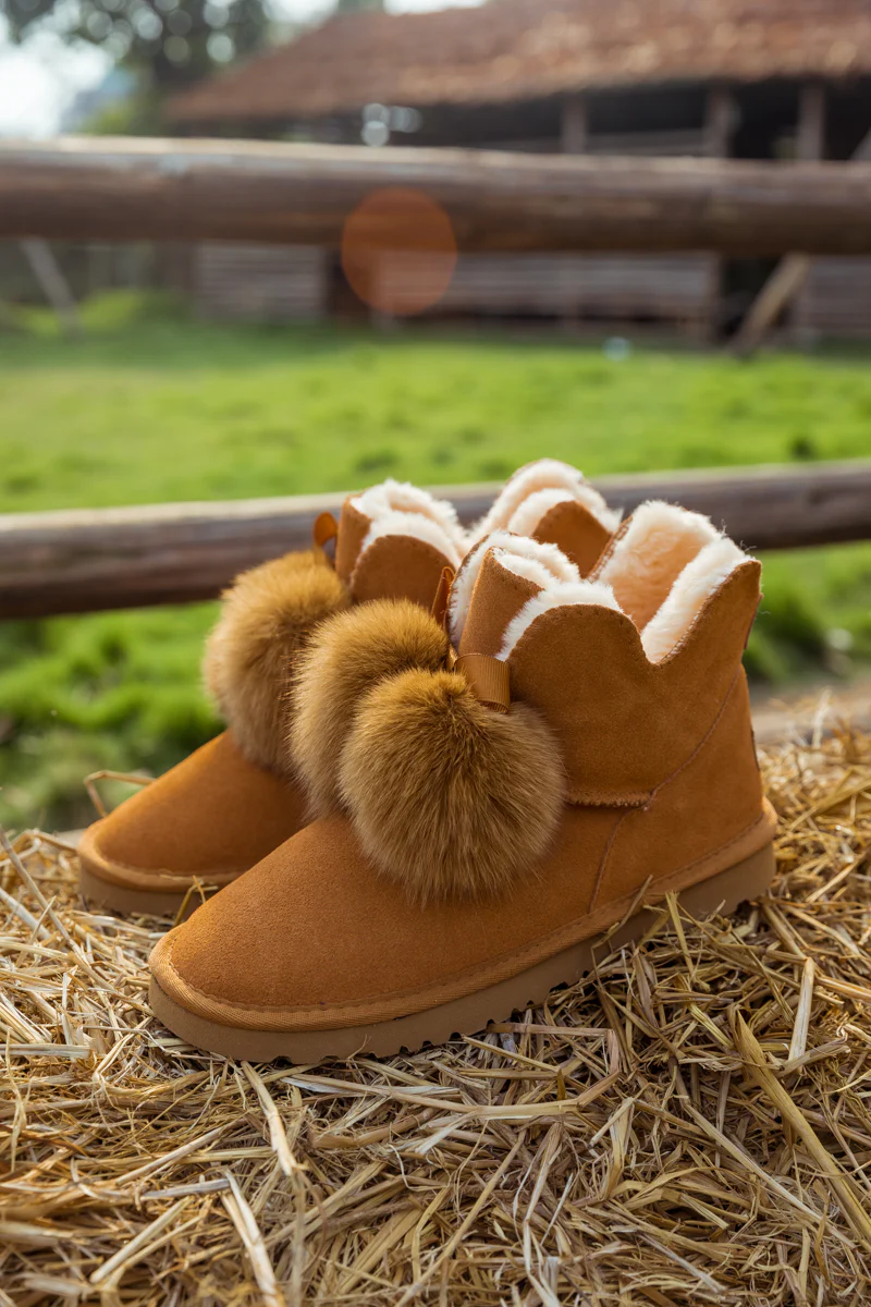 SMAIBULUN Ugg | Faux Fur Balls Suede Boot - Chestnut - Image 9