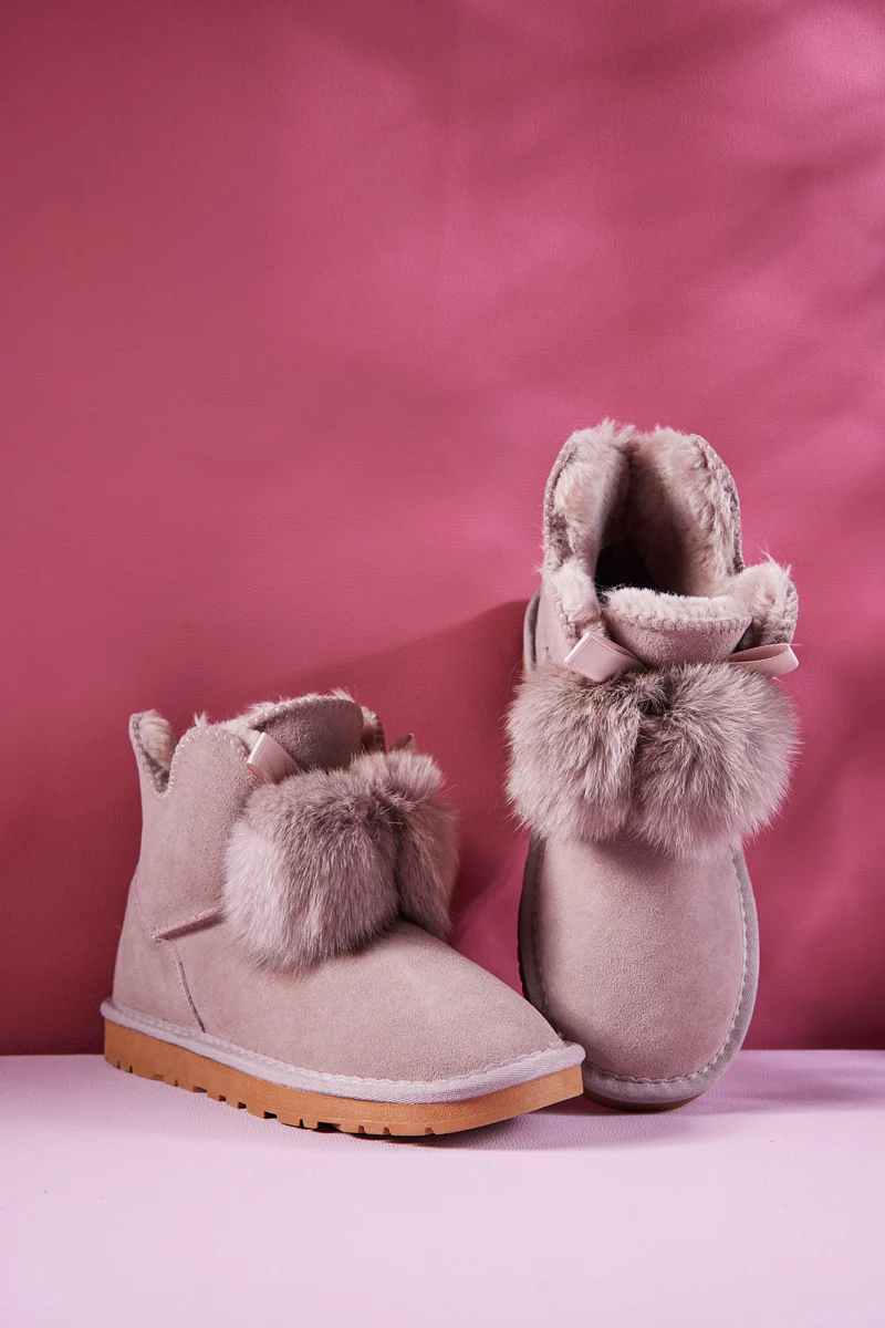 SMAIBULUN Ugg | Faux Fur Balls Suede Boot - Pink - Image 10