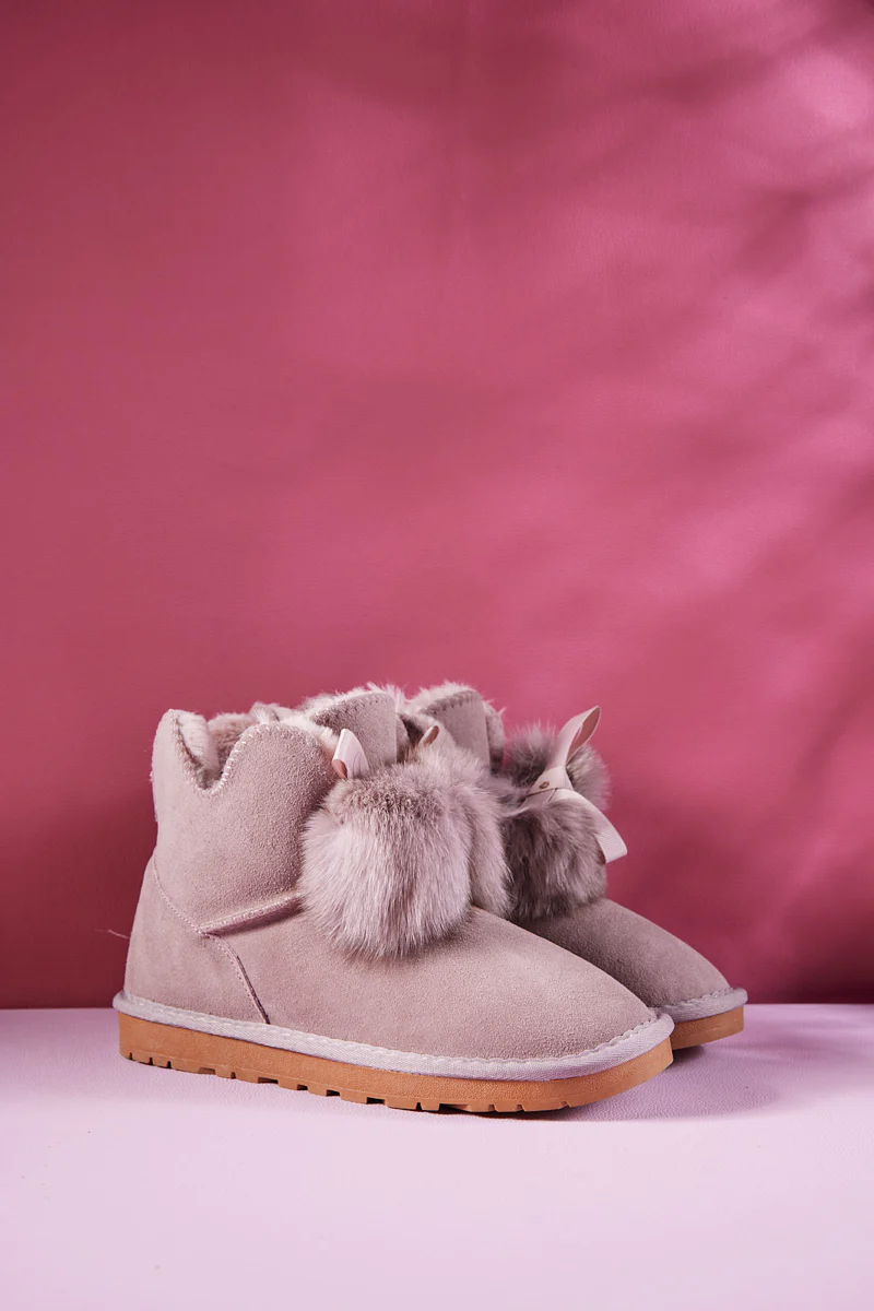 SMAIBULUN Ugg | Faux Fur Balls Suede Boot - Pink - Image 11