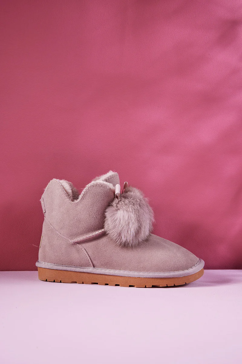 SMAIBULUN Ugg | Faux Fur Balls Suede Boot - Pink - Image 12