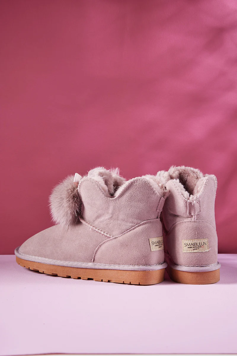 SMAIBULUN Ugg | Faux Fur Balls Suede Boot - Pink - Image 13