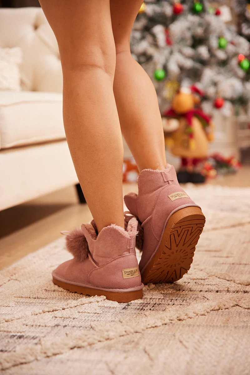 SMAIBULUN Ugg | Faux Fur Balls Suede Boot - Pink - Image 7