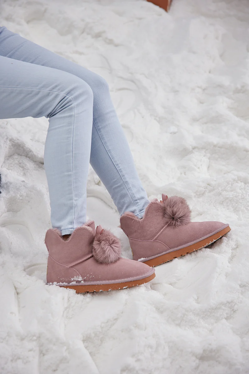SMAIBULUN Ugg | Faux Fur Balls Suede Boot - Pink - Image 8