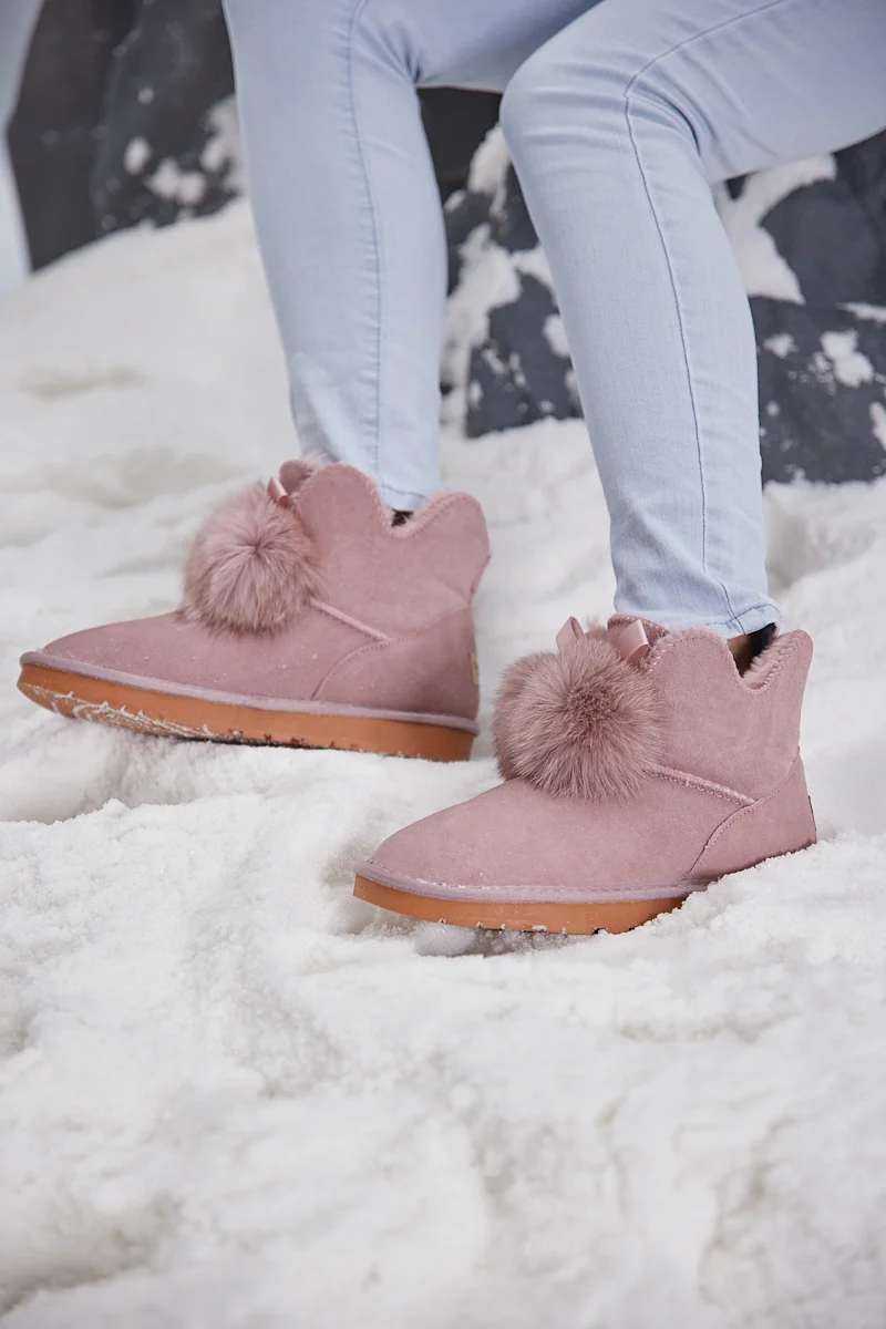 SMAIBULUN Ugg | Faux Fur Balls Suede Boot - Pink - Image 9